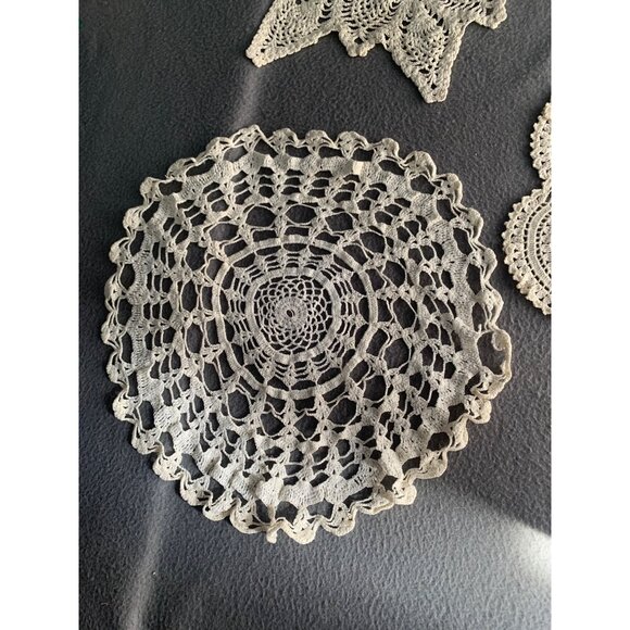 Vintage Crochet Lace Doilies Set of 3 Round & Starburst Patterns 10-12 Inches - Picture 6 of 15